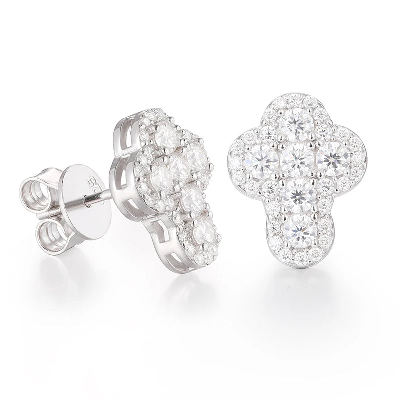 Iced Out Cross Studs made with 925 Sterling Silver and VVS1 Moissanite (24K Gold Plating),Material: 925 Sterling Silver Stone: VVS1 Moissanite (Passes) or Cubic Zirconia (Does Not Pass) Plating: 24K Gold Plating or Silver Experience the ultimate in elegan