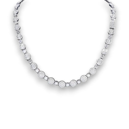Iced Out Circular Beaded Chain 9mm - VVS1 Moissanite x 925 Sterling Silver,Material: 925 Sterling Silver Stone: VVS1 Moissanite Width: 9mm Elevate your jewelry collection with the Iced Out Circular Beaded Chain, a luxurious masterpiece crafted from the fi