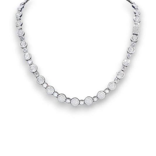 Iced Out Circular Beaded Chain 9mm - VVS1 Moissanite x 925 Sterling Silver,Material: 925 Sterling Silver Stone: VVS1 Moissanite Width: 9mm Elevate your jewelry collection with the Iced Out Circular Beaded Chain, a luxurious masterpiece crafted from the fi