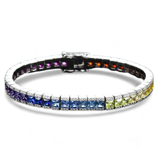 Full Spectrum Glow Tennis Bracelet - VVS1 Moissanite Pave with Sapphire Stones, bracelet,Diamonds,Moissanite, Moissanite Jewelry