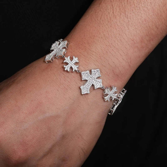 Iced Out Maltese Cross Bracelet (13mm - 22mm) - VVS1 Moissanite x 925 Sterling Silver (18K White Gold), , Moissanite Jewelry