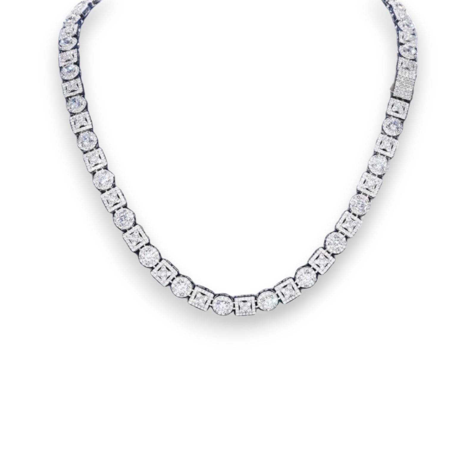Iced Out Geometric Box Chain - VVS1 Moissanite x 925 Sterling Silver,Materials: 925 Sterling Silver Stone: VVS1 Moissanite (Passes) or Cubic Zirconia (Does Not Pass) Width: 8mm Introducing our Iced Out Geometric Box Chain, a stunning piece from The Diamon