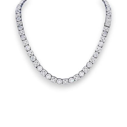 Iced Out Geometric Box Chain - VVS1 Moissanite x 925 Sterling Silver,Materials: 925 Sterling Silver Stone: VVS1 Moissanite (Passes) or Cubic Zirconia (Does Not Pass) Width: 8mm Introducing our Iced Out Geometric Box Chain, a stunning piece from The Diamon