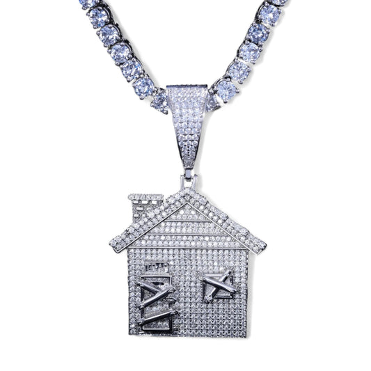 Iced Out Trap House Pendant - VVS1 Moissanite x 925 Sterling Silver (18K Gold Plating), Diamonds,Moissanite,Pendant, Moissanite Jewelry