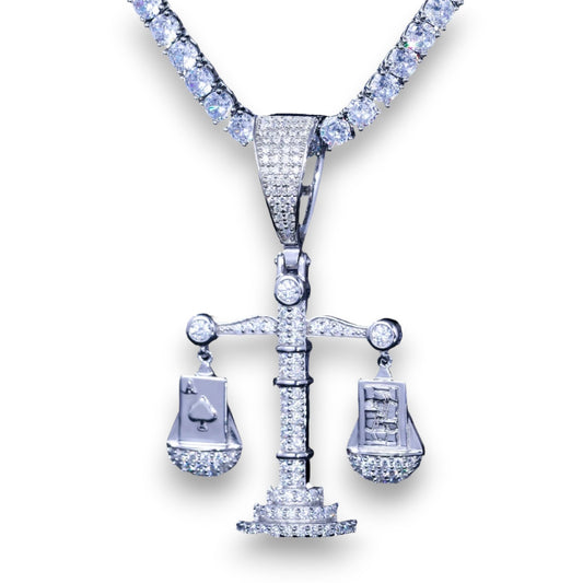 Iced out Scale Pendant - VVS1 Moissanite x 925 Sterling Silver (18K Gold Plating), Diamonds,Moissanite, Moissanite Jewelry