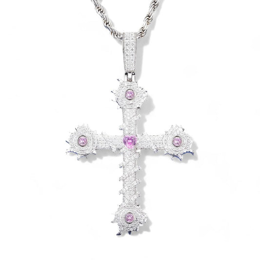 Iced out Barbed Cross Pendant - VVS1 Moissanite x 925 Sterling Silver, Diamonds,Moissanite,Pendant, Moissanite Jewelry