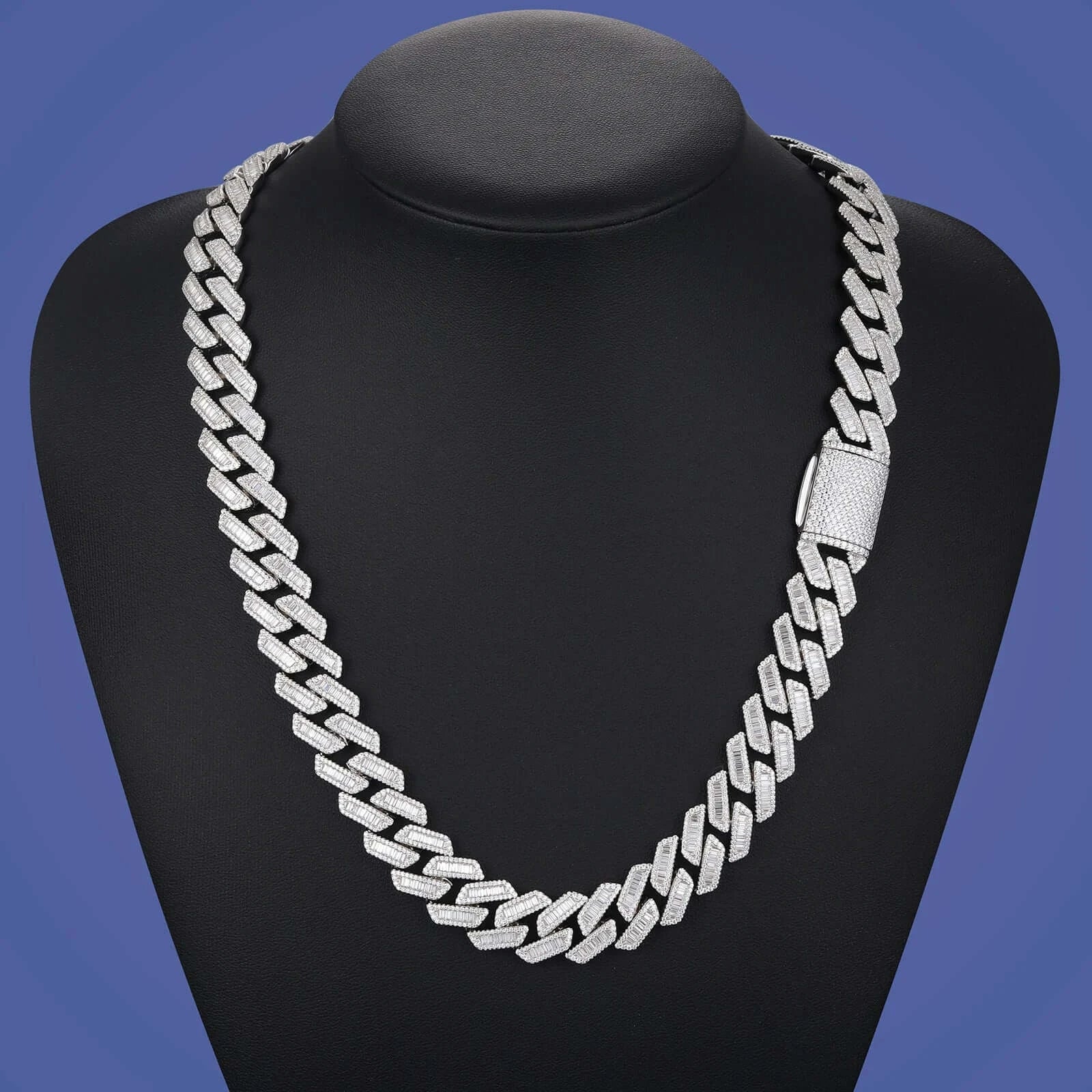 Iced Out Silver Cuban link Chain (10mm-22mm) - VVS1 Moissanite x 925 Sterling Silver, chain,Diamonds, Moissanite Jewelry