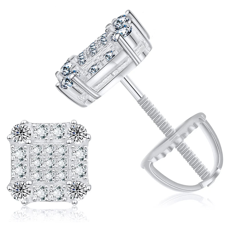 Iced Out Square Studded Studs made with 925 Sterling Silver and VVS1 Moissanite (24K Gold Plating),Material: 925 Sterling Silver Stone: VVS1 Moissanite Plating: 24K Gold Plating or Silver Add a touch of luxury to your jewelry collection with our Iced Out