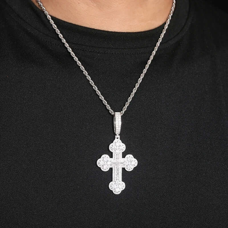 Iced Out Baguette Orthodox Cross - VVS1 Moissanite x 925 Sterling Silver, Diamonds,Moissanite,Pendant, Moissanite Jewelry