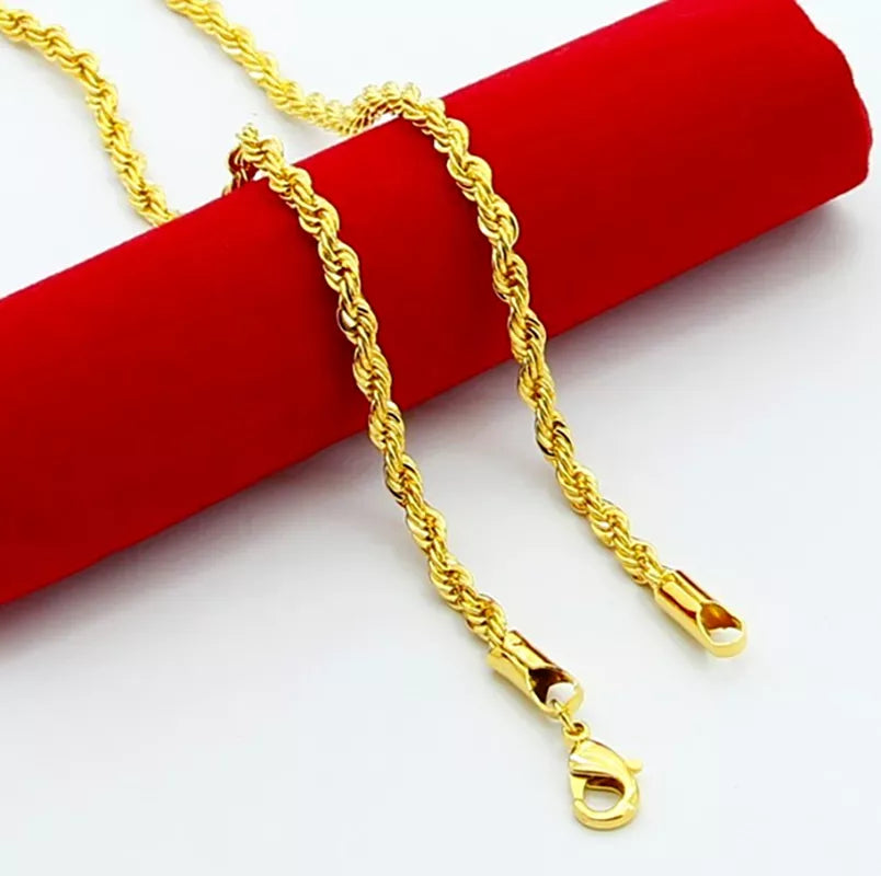 24K Gold Plated Twisted Rope Chain, gold, Moissanite Jewelry