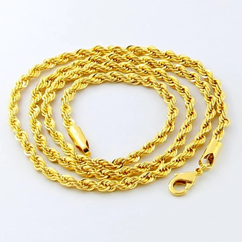 24K Gold Plated Twisted Rope Chain, gold, Moissanite Jewelry