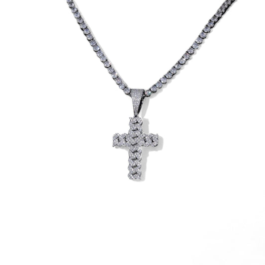 Iced Out Weave Cross Pendant - VVS1 Moissanite x 925 Sterling Silver (18K Gold Plating), Diamonds,Moissanite,Pendant, Moissanite Jewelry