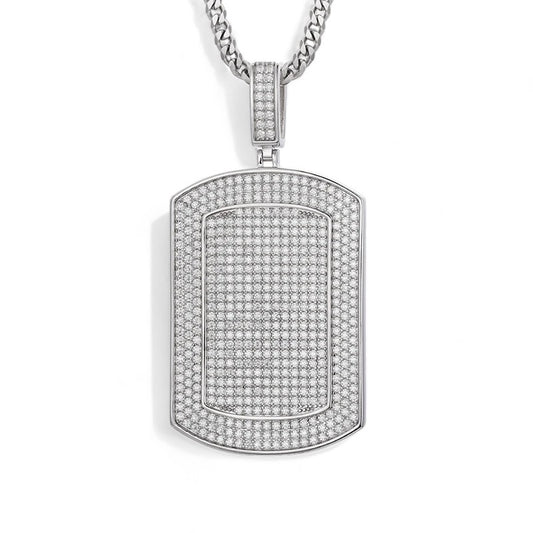 Iced out Dog Tag Pendant - VVS1 Moissanite x 925 Sterling Silver, Diamonds,Moissanite, Moissanite Jewelry