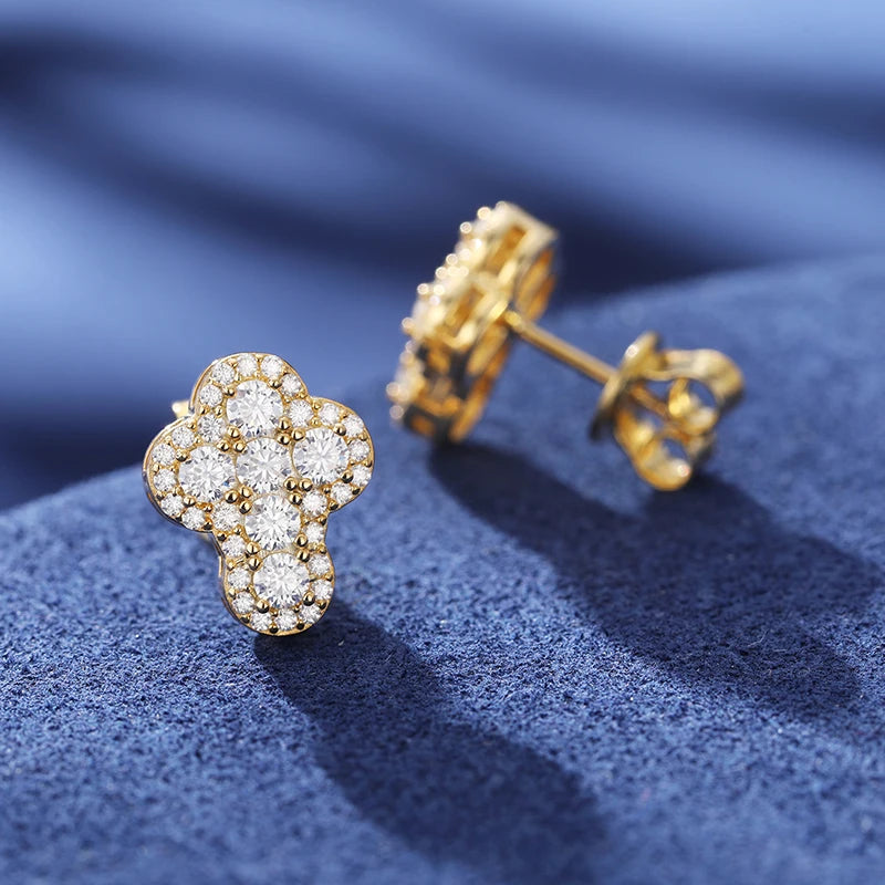 Iced Out Cross Studs made with 925 Sterling Silver and VVS1 Moissanite (24K Gold Plating),Material: 925 Sterling Silver Stone: VVS1 Moissanite (Passes) or Cubic Zirconia (Does Not Pass) Plating: 24K Gold Plating or Silver Experience the ultimate in elegan