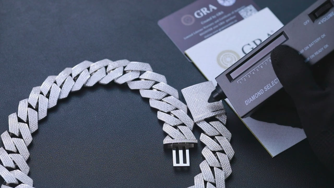 Iced Out Silver Cuban Link Chain (27mm) - VVS1 Moissanite x Solid Silver (24K White Gold Plating)