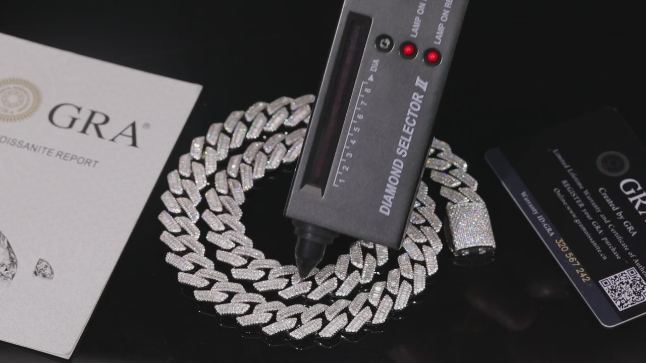 Iced Out Silver Cuban link Chain (10mm-22mm) - VVS1 Moissanite x 925 Sterling Silver (24K White Gold Plating)